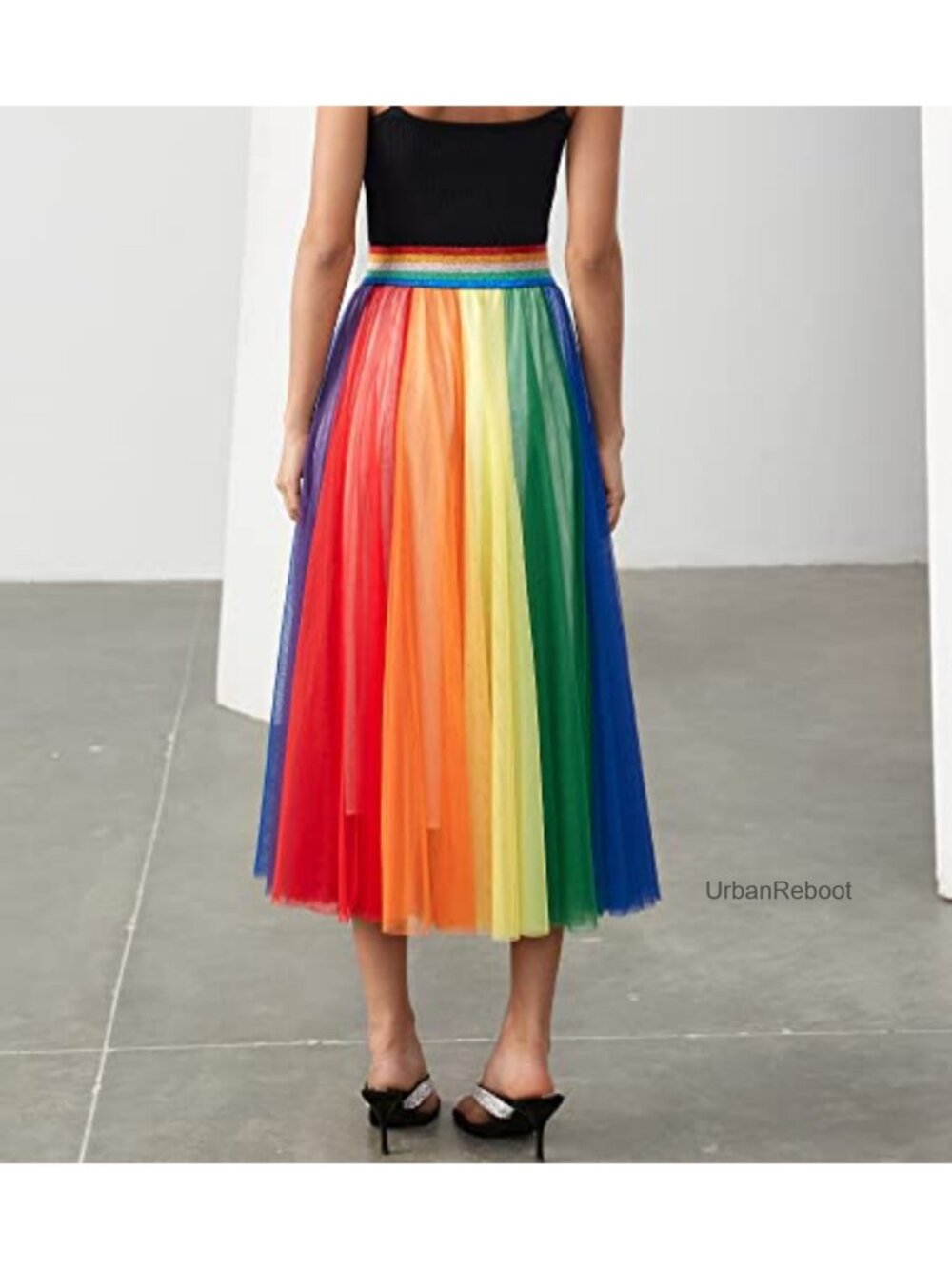 Women Pleated Long Tulle Skirt High Elastic Waist Swing Casual Midi Skirt - Picture 6 of 6